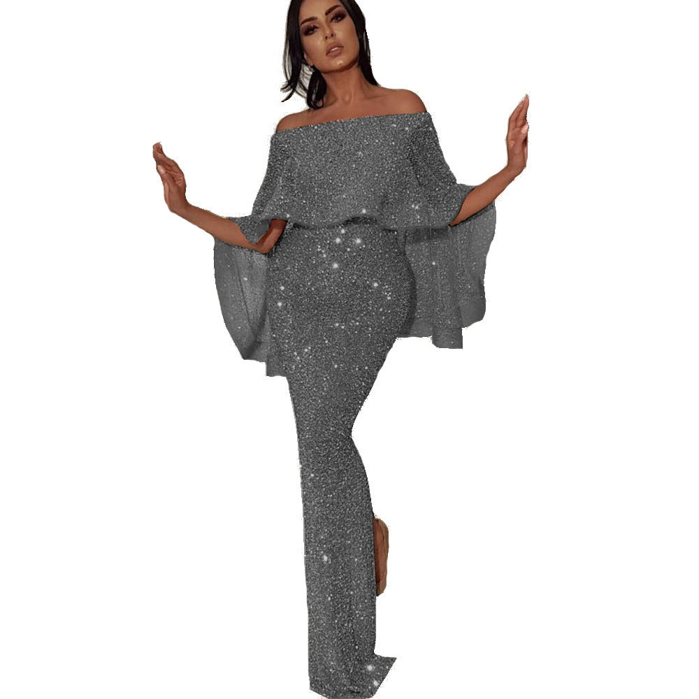 One-shoulder Dress With Big Ruffled Back And Wrapped Chest - ANIBEY