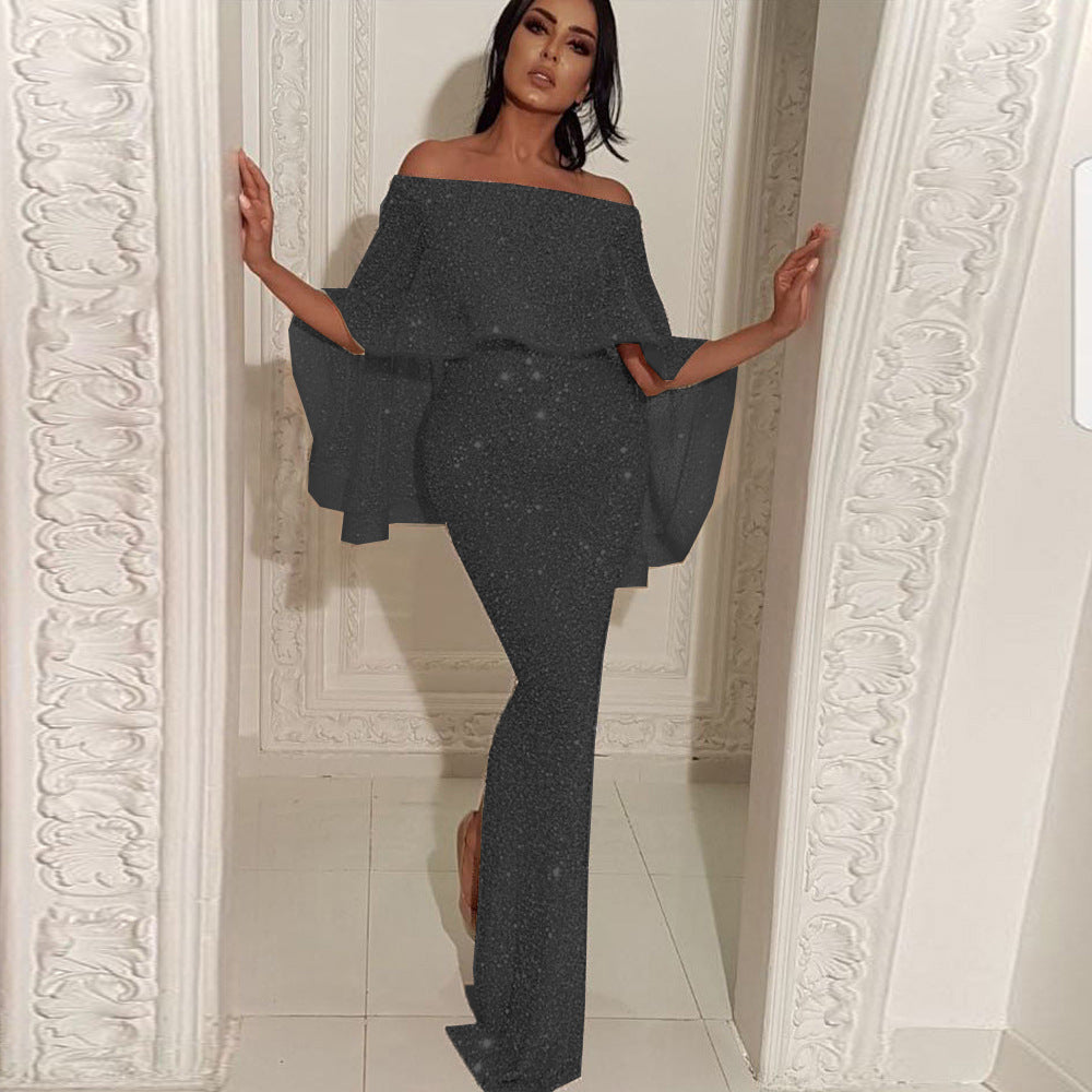 One-shoulder Dress With Big Ruffled Back And Wrapped Chest - ANIBEY
