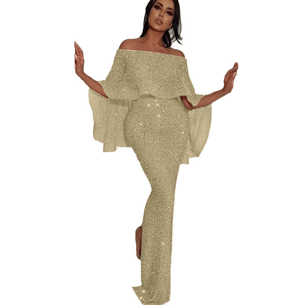 One-shoulder Dress With Big Ruffled Back And Wrapped Chest - ANIBEY